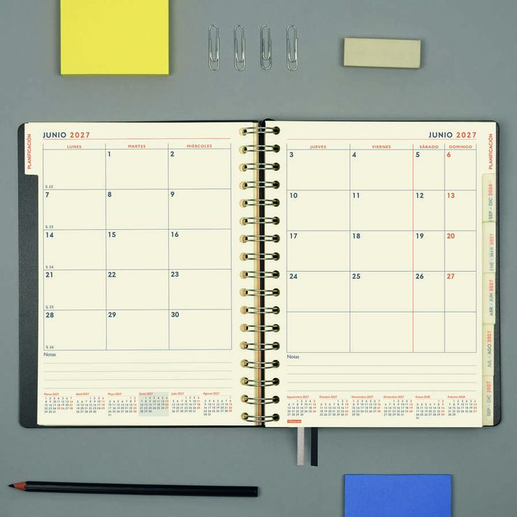 Agenda Finocam 16M Tempus 1/4 Sem/Vista Vertical Castellano 2026-27 Negro
