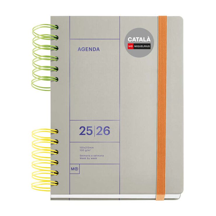Agenda escolar Miquelrius Plus setm/vista cat 2025-26 gris