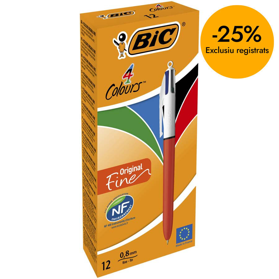 Bol&iacute;grafos Bic Fine 4 colores 12u