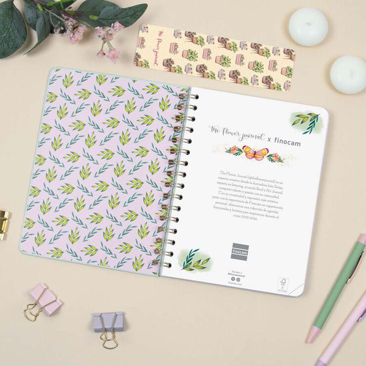 Agenda Finocam escolar The Flower Journal E10 setm/vista cas 2025-26 verd