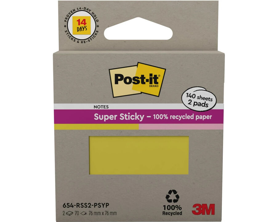 Bloc de Notas Adhesivas Post-it Reciclado 76 &times; 76 mm Amarillo y Rosa