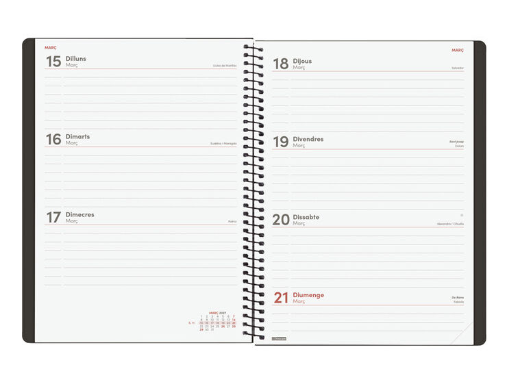 Agenda Finocam My Semana Vista Horizontal 2027 Catal&aacute;n Negro