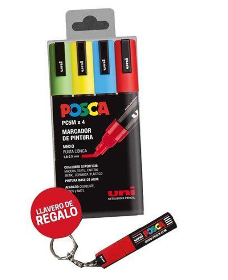 Rotuladores Posca PC-5M Basic 4 colores + Llavero