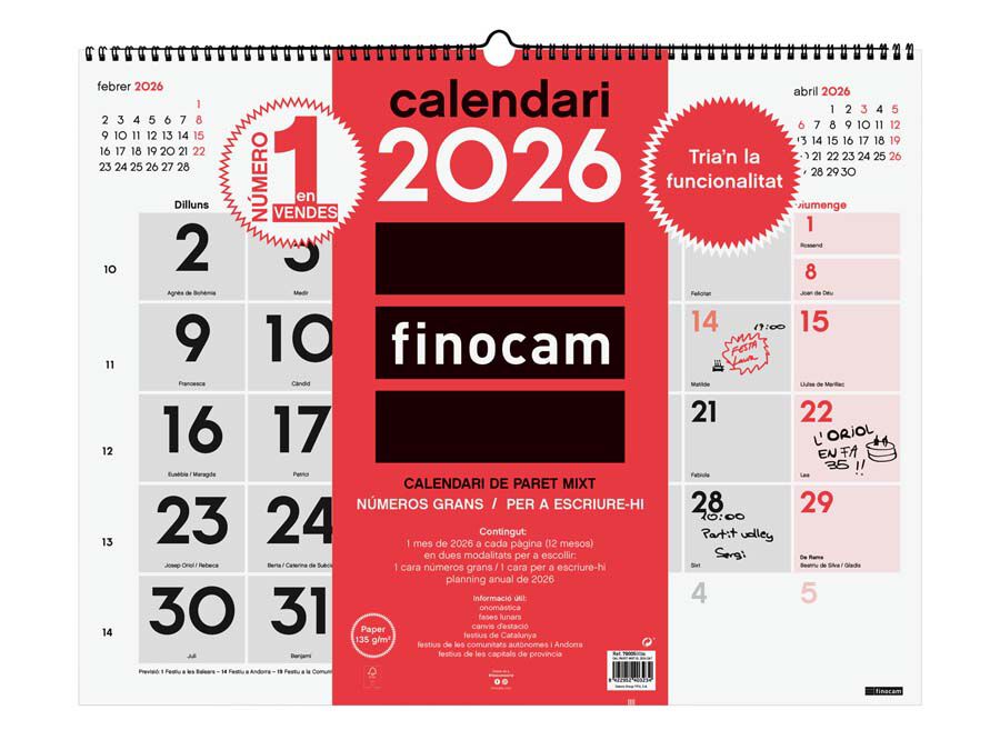 Calendario pared Finocam Mixto XL 2026 catal&aacute;n