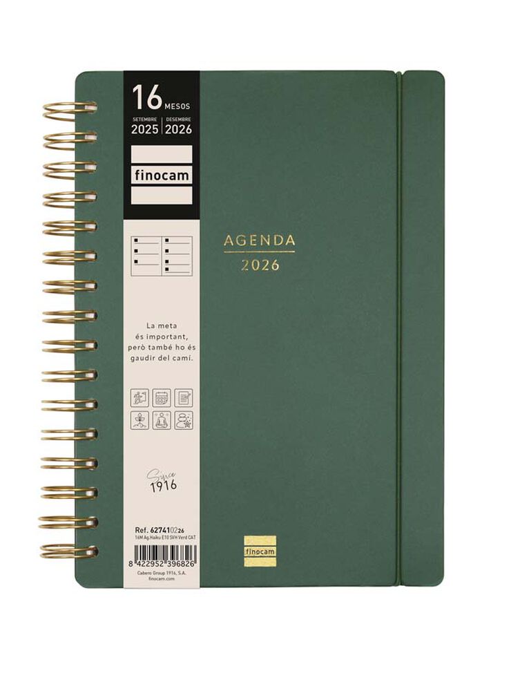 Agenda Finocam 16 mesos Haiku E10 setm/vista cat 2025-26 verd