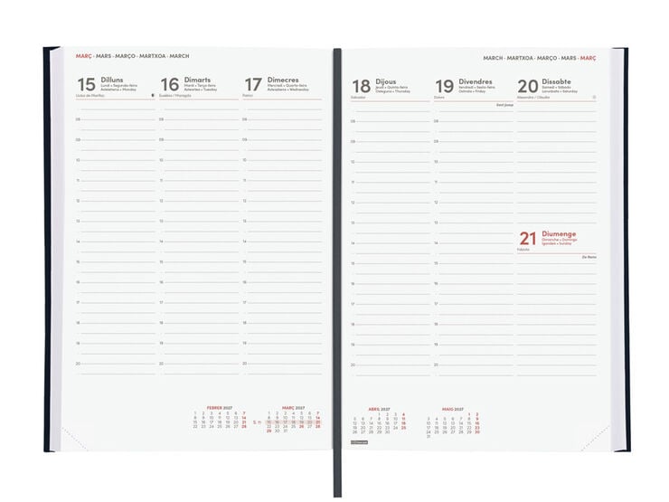 Agenda Finocam Milano Semana Vista Vertical 2027 Catal&aacute;n Negro