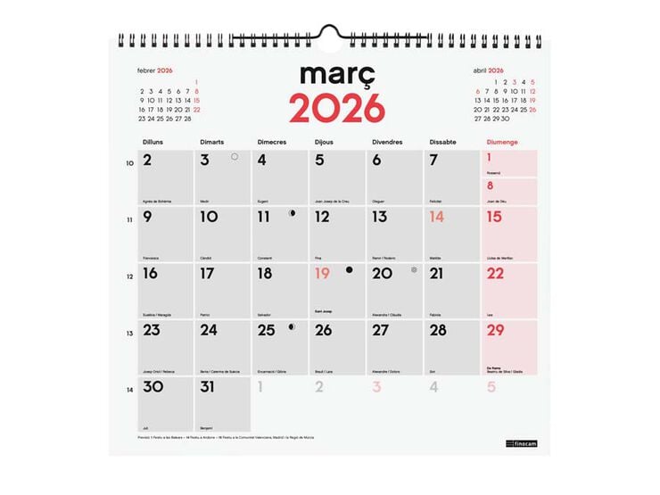 Calendario pared Finocam Escribir L 2026 catalán