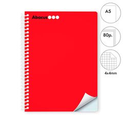 Libreta espiral Abacus A5 80 hojas 4x4mm rojo
