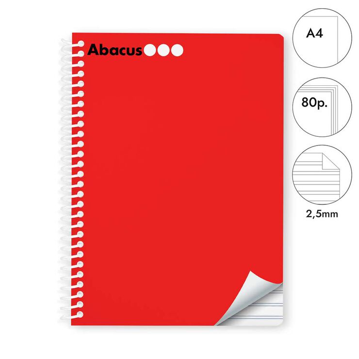 Libreta espiral Abacus A4 80 hojas pauta 2,5mm rojo