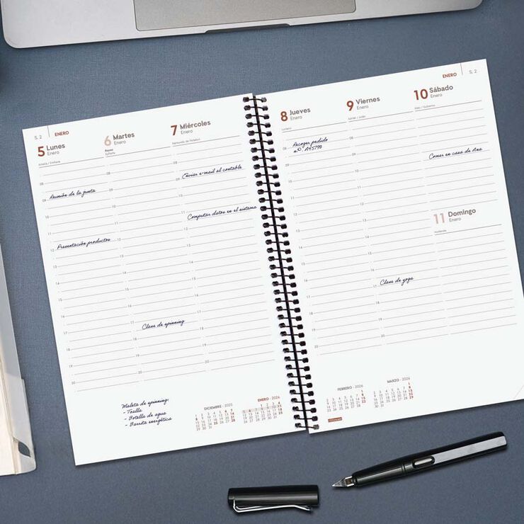 Agenda Finocam Opaque E11 sem/vista vertical cas 2026 negro