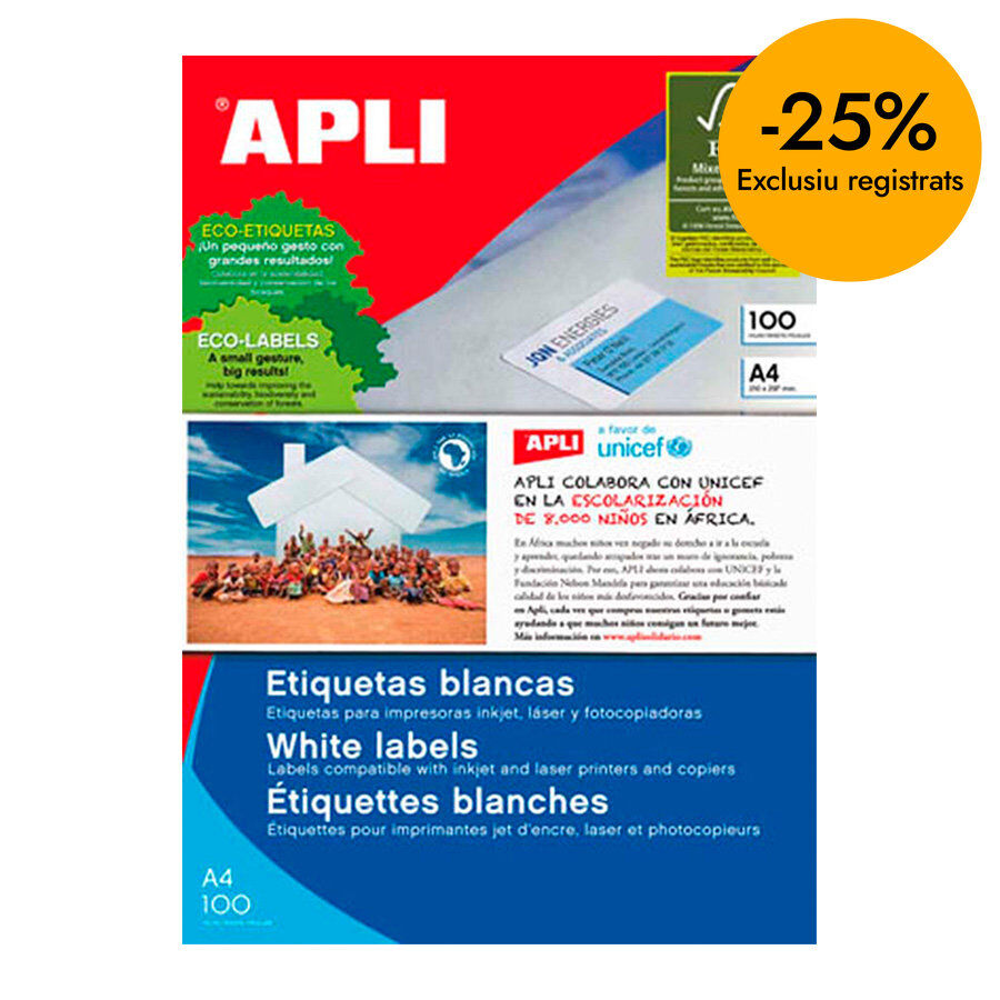 Etiqueta Apli Inkjet/Laser/Fotoc.35x105mm 100 fulls