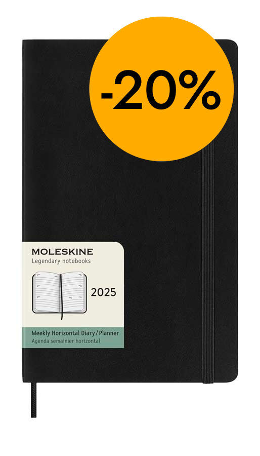Agenda Moleskine 12m sem/vista 2025 horizontal L negro