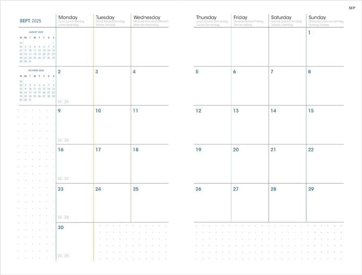 Agenda 16 meses Quo Vadis Billy A5+ sem/vista mult. 2025-26 azul