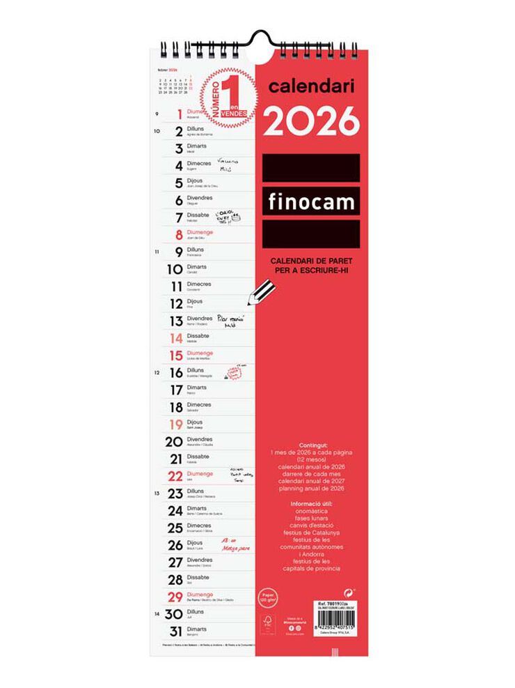 Calendario pared Finocam Escribir Largo L 2026 catalán
