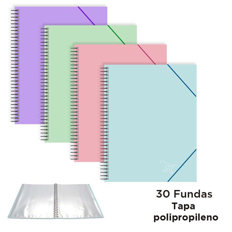 Carpeta 30 fundas espiral con goma A4 Senfort pastel