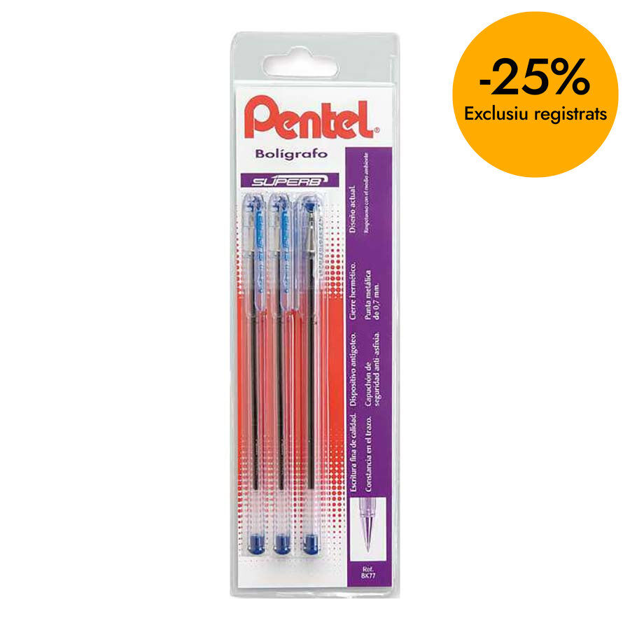 Bol&iacute;grafs Pentel Superball blau 3u