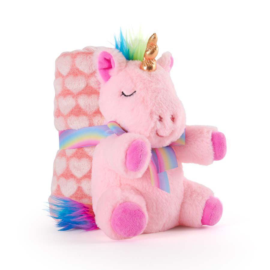 Kit Peluche y Manta Unicornio rosa Perletti
