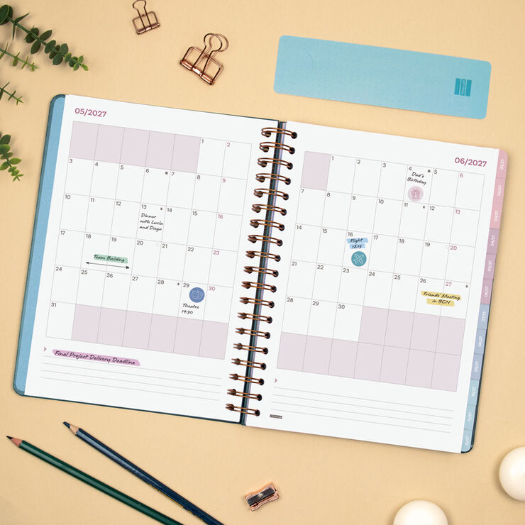 Agenda Finocam Optimal Semana Vista Horizontal 2027 Multiling&uuml;e Azul