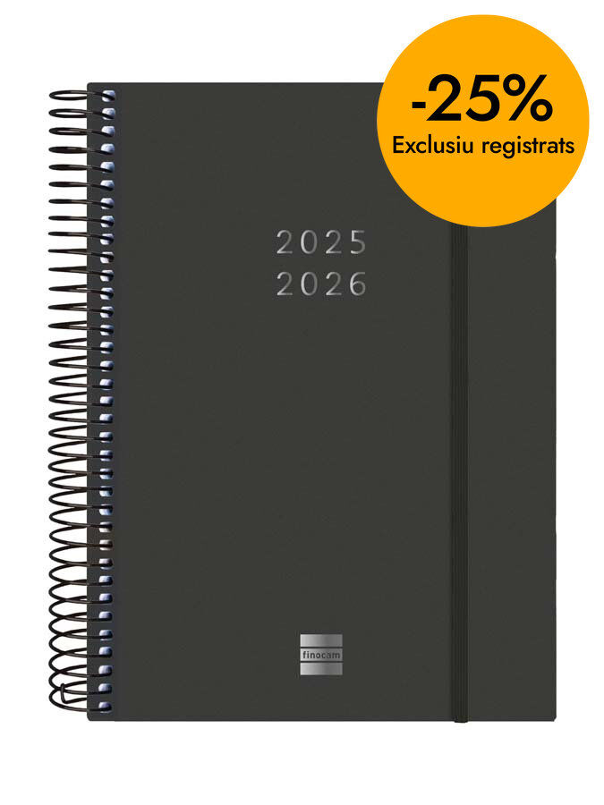 Agenda Finocam espiral 18 meses E10 2d&iacute;a/p&aacute;g mult 2025-26 negro