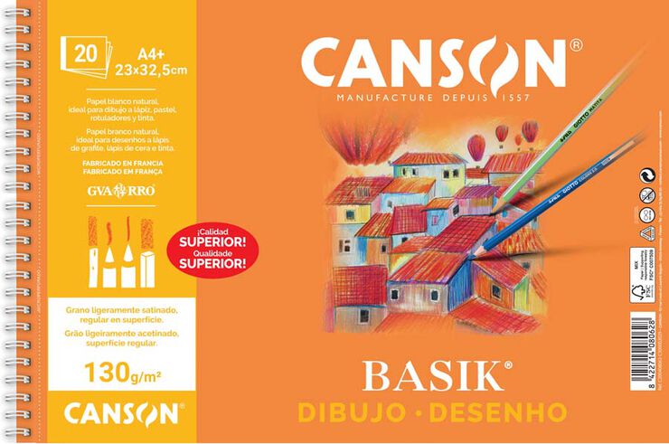 Bloc dibujo Canson Basik A4+ liso 20 hojas