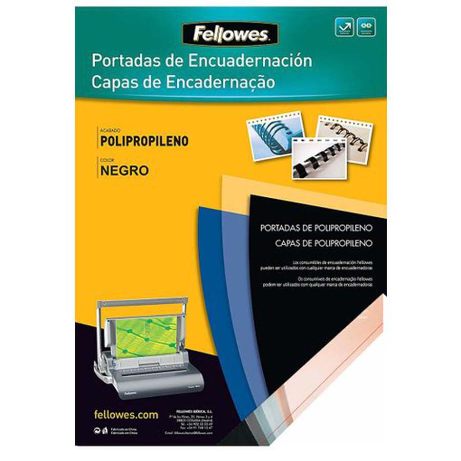 Tapes d'enquadernar A4 transl&uacute;cides Fellowes PP 450 micres negre 100u