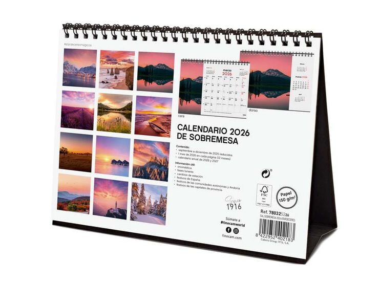 Calendario sobremesa Finocam Atardeceres 2026 castellano