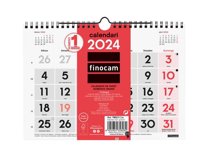 Calendario pared Finocam Números Grandes S 2024 cat
