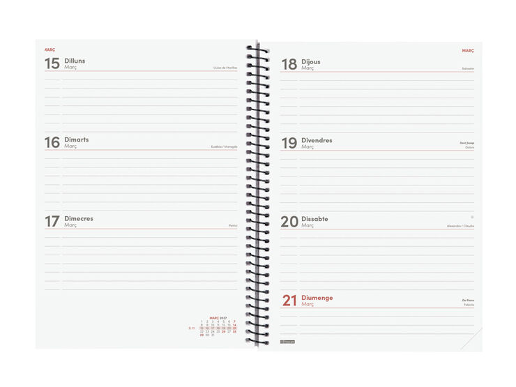 Agenda Finocam Year Semana Vista Horizontal 2027 Catal&aacute;n Negro
