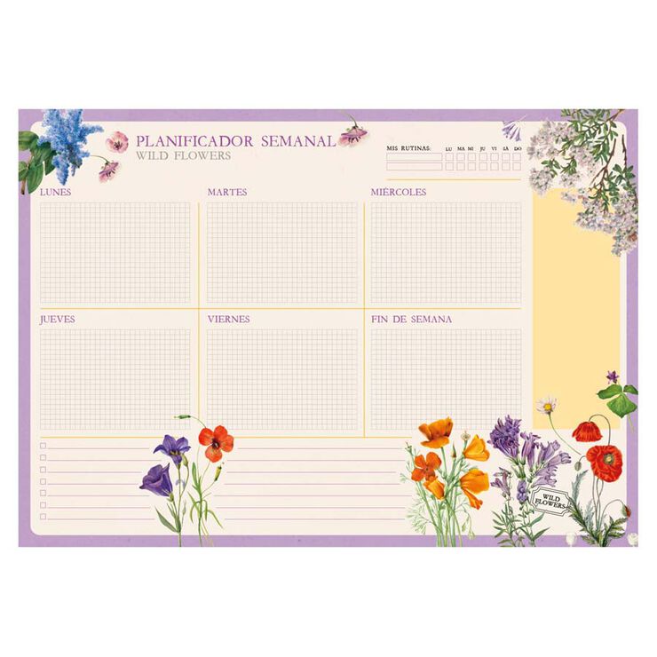 Planificador Semanal A3 Kokonote Botanical Wild Flowers Castellano