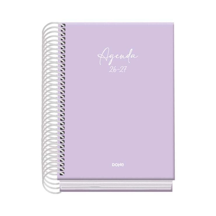 Agenda Escolar Dohe Espiral A6 d&iacute;a p&aacute;gina castellano 2026-2027 Serenity lila