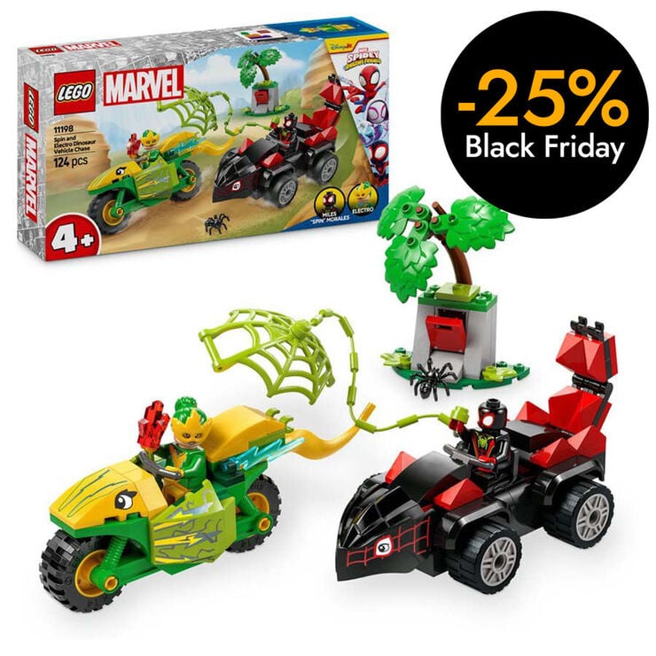 LEGO® Spidey Spin y Electro: Duelo de Vehículos Dinosaurio 11198