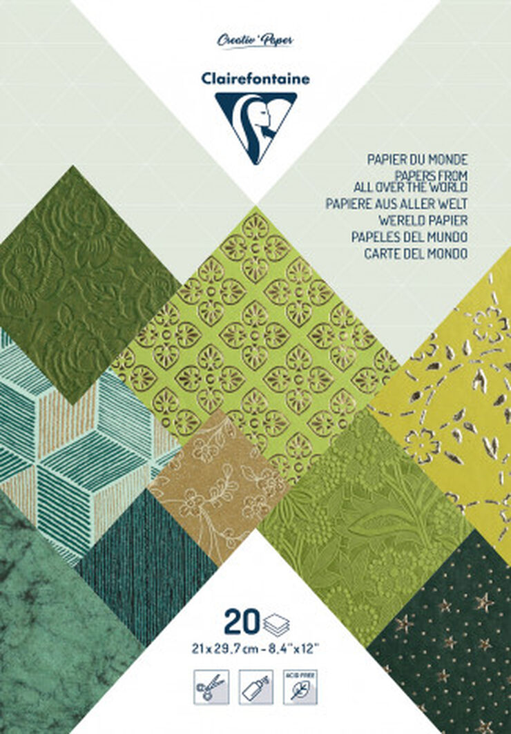 Papeles del mundo Clairefontaine verdes 20 hojas