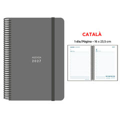 Agenda Espiral Finocam 16x23,5 cm Catal&aacute;n D&iacute;a P&aacute;gina 2027 Gris
