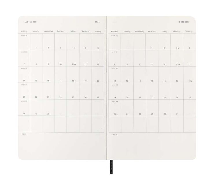 Agenda Moleskine 12 mesos setm/vista 2026 tapa tova L negre