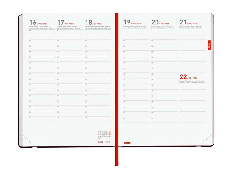 Agenda Finocam 18 meses Mara Y10 sem/vista vertical mult 2025-26 rojo