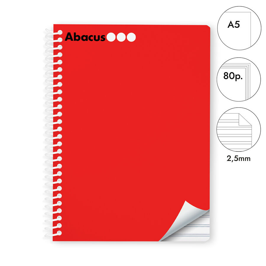 Libreta espiral Abacus A5 80 hojas pauta 2,5mm rojo