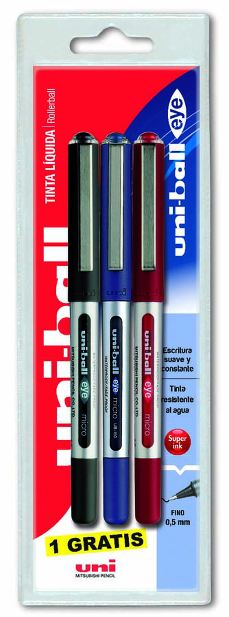 Roller Uni-ball Eye Micro negro, azul y rojo