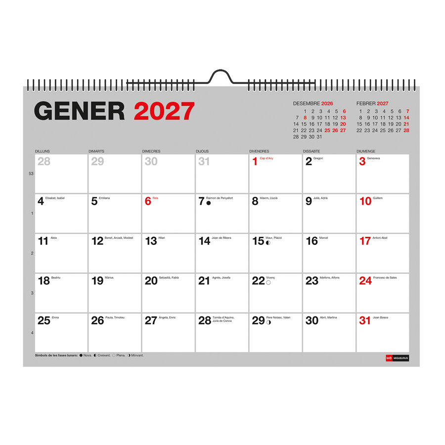 Calendario Miquelrius Pared A4 Catal&aacute;n Chromatic 2027 Multicolor