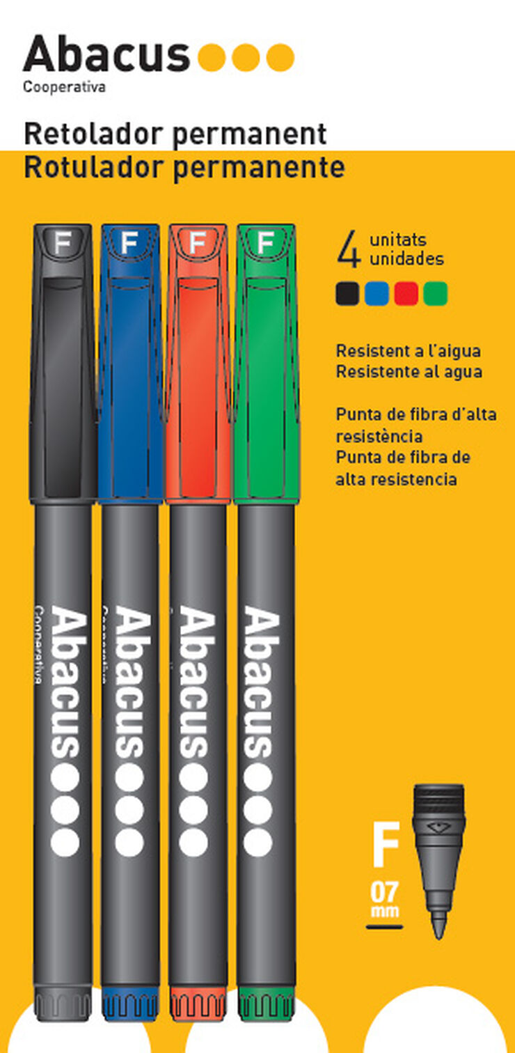 Rotuladores permanentes Abacus punta F 4 colores