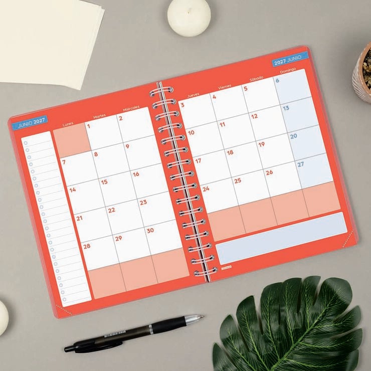 Agenda Finocam Cosmflex 1/4 Sem/Vista Castellano 2026-27 Rojo