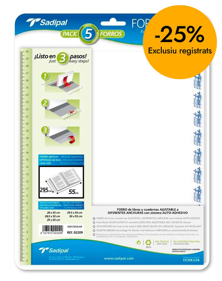 Forro no adhesivo ajustable Sadipal 29,5x52cm 5u