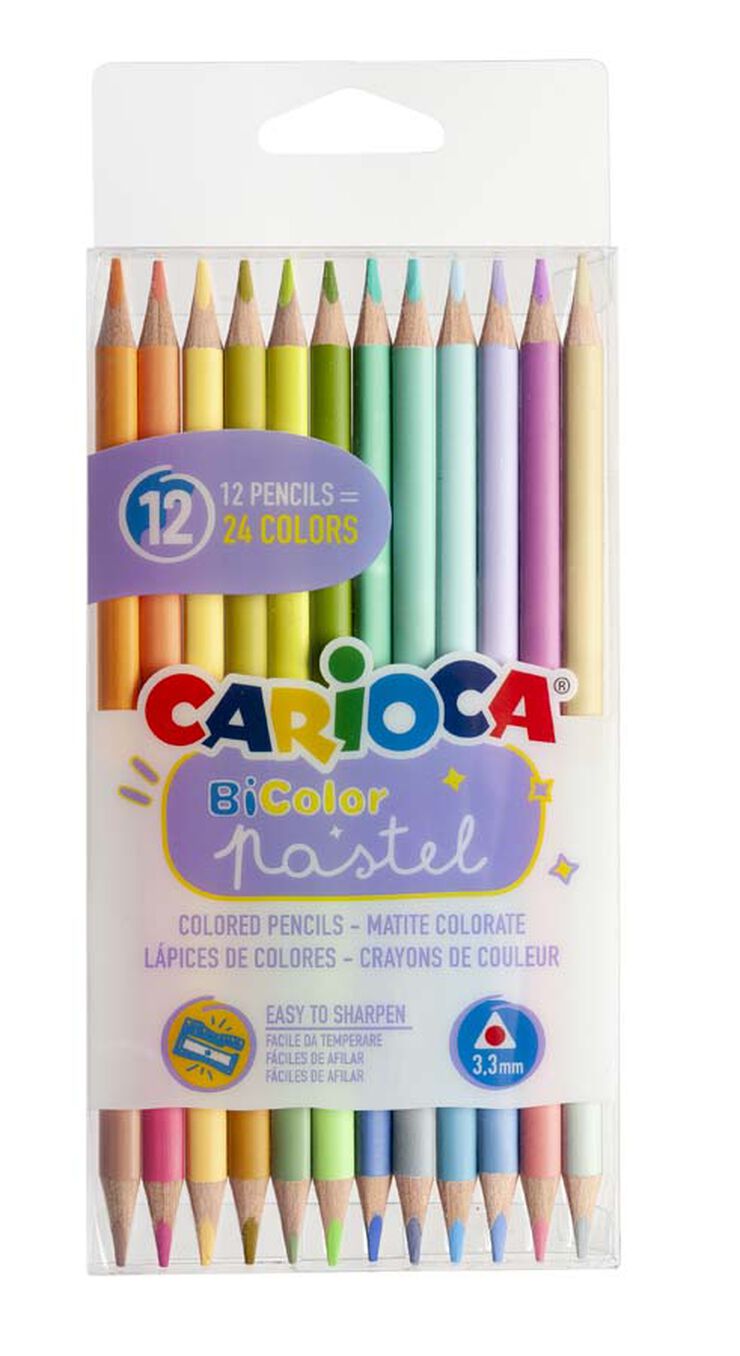 Lápices Bicolor Pastel Carioca 12 unidades