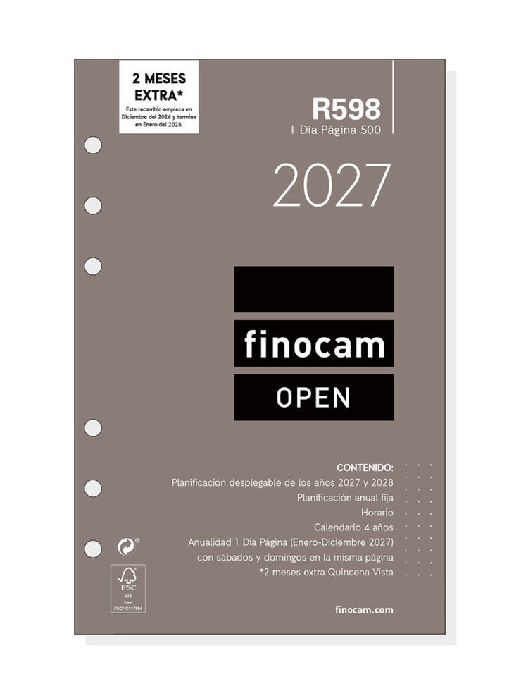 Recambio Finocam Open 500 122x168 D&iacute;a P&aacute;gina Castellano Rojo 2027