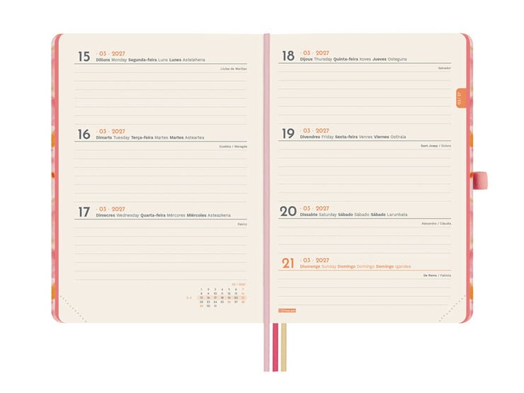 Agenda Finocam Design Semana Vista Horizontal 2027 Catal&aacute;n Lema