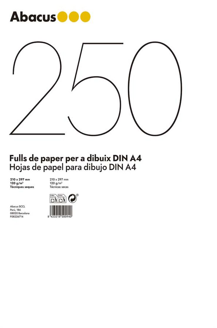 Papel para dibujo Abacus A4 120g 250 hojas