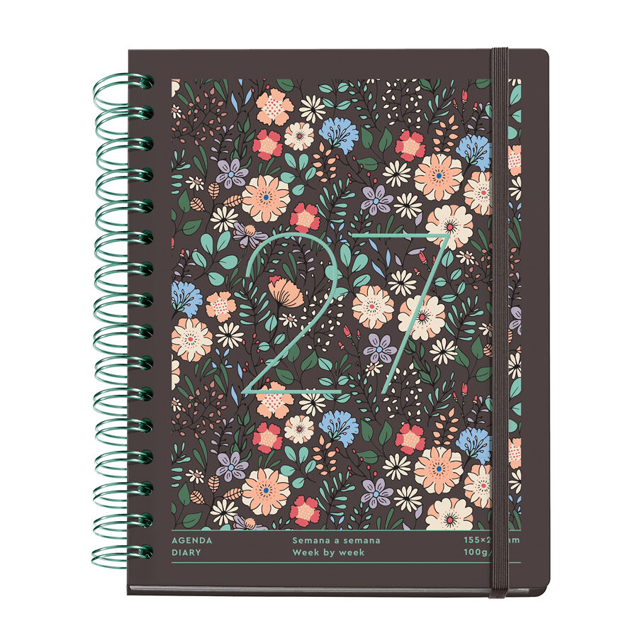 Agenda Miquelrius Plus Wire-O Setmana Vista Multiling&uuml;e 2027 Liberty Brown