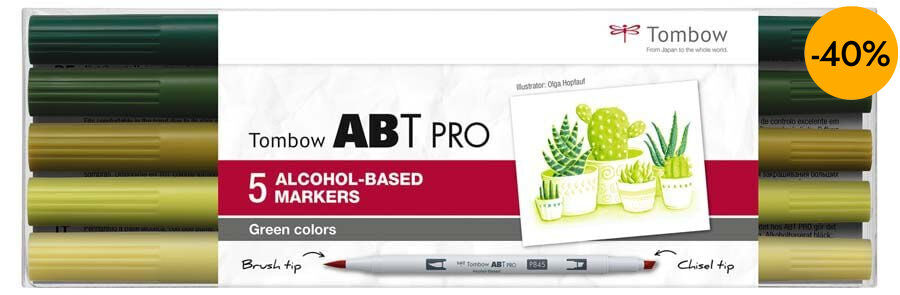 Rotulador Tombow Abt Pro Dual Brush verdes 5 colores