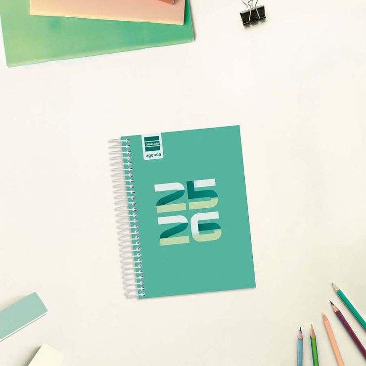 Agenda Finocam escolar Cool 1/8 dia/pàg cat 2025-26 verd
