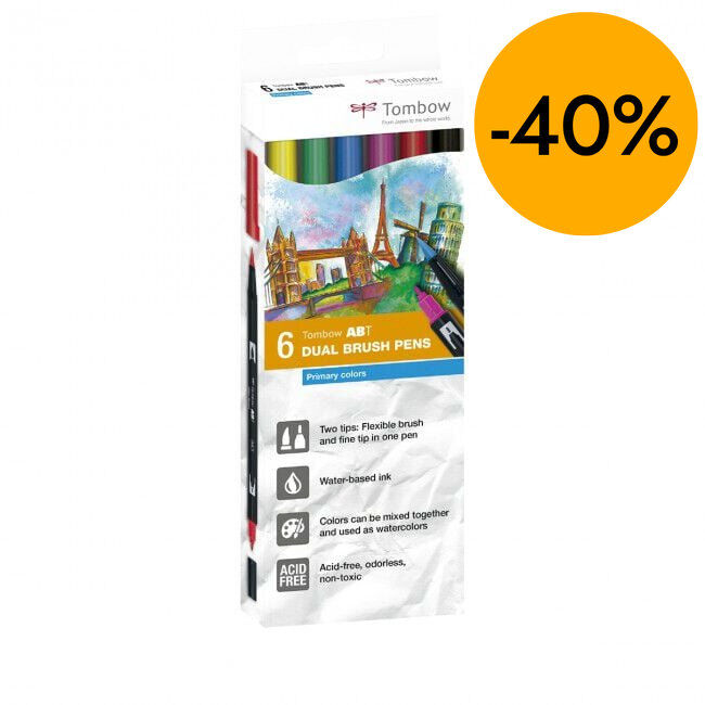 Rotuladores Tombow Dual Brush primarios 6 colores