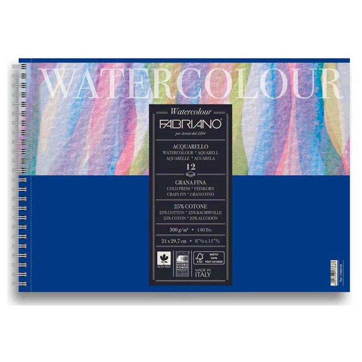 Bloc espiral Watercolor Fabriano 25% cotó 21x29cm 300g